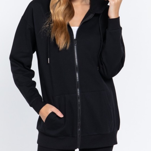 Oversized Hoodie Sweater Jacket Tunic Zip Up Inner Brush Long Sleeve Boyfriend - Picture 5 of 7